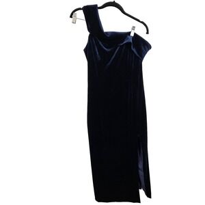 Jay Godfrey Blue Velour One Shoulder Dress SZ 10 Cocktail Wedding Party Formal